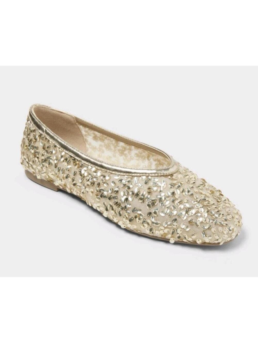 A New Day Sammie Champagne Glitter Ballet Flats Size 8.5 Memory Foam NWT